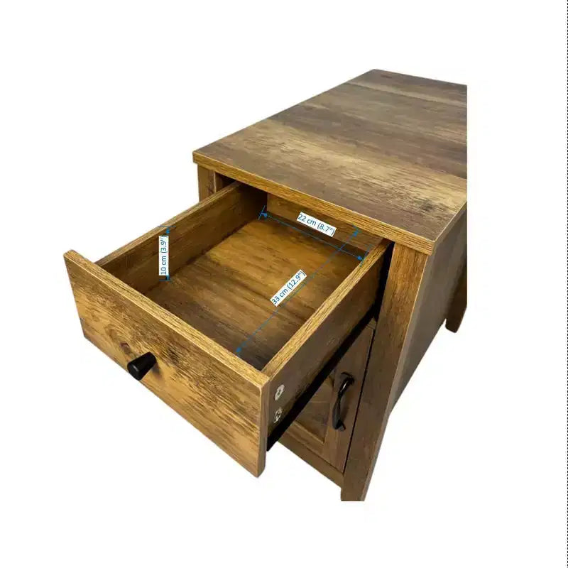 Table de chevet rustique avec tiroir et armoire à porte coulissante