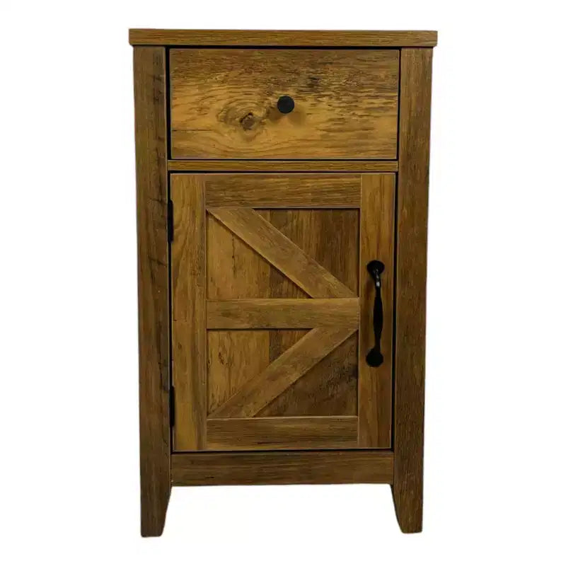 Table de chevet rustique avec tiroir et armoire à porte coulissante