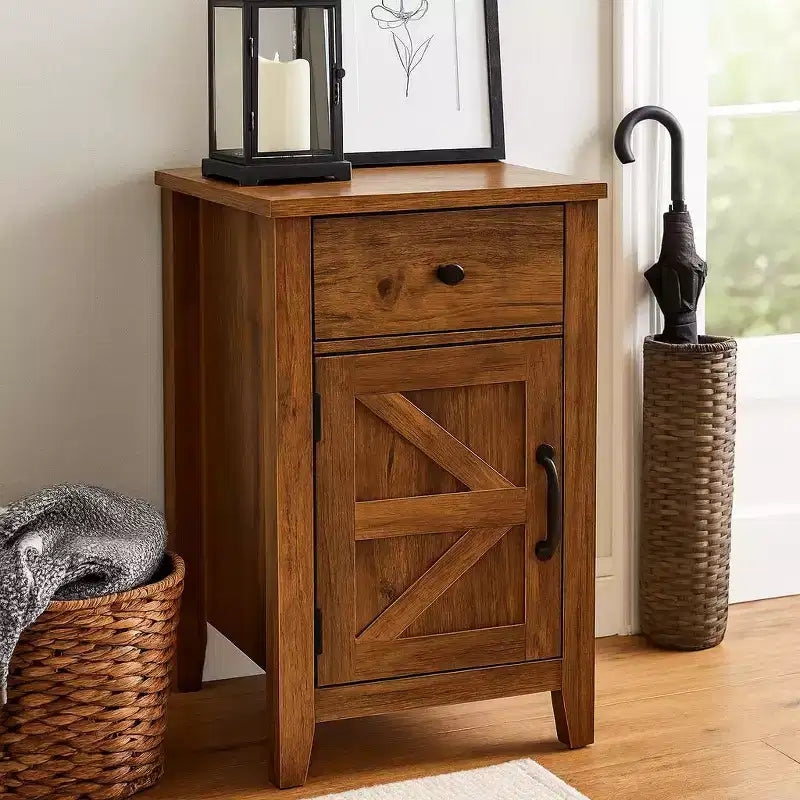 Table de chevet rustique avec tiroir et armoire à porte coulissante