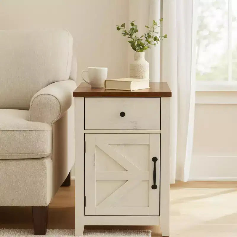 Table de chevet rustique avec tiroir et armoire à porte coulissante