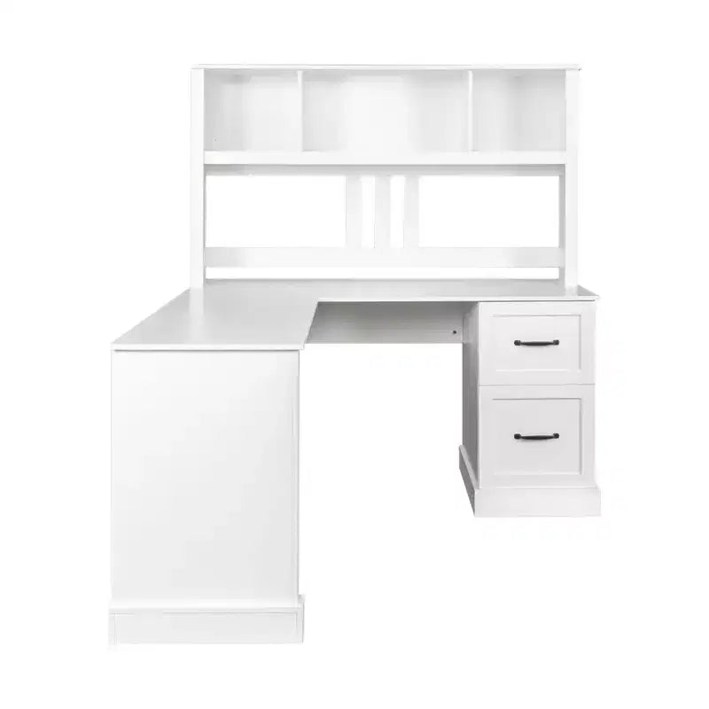 Bureau d'angle minimaliste de 152 cm avec étagère, bureau debout avec 2 tiroirs, bureau gamer pour l'étude, la salle de lecture, le bureau