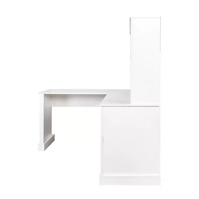 Bureau d'angle minimaliste de 152 cm avec étagère, bureau debout avec 2 tiroirs, bureau gamer pour l'étude, la salle de lecture, le bureau