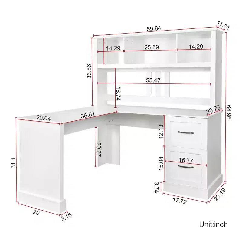 Bureau d'angle minimaliste de 152 cm avec étagère, bureau debout avec 2 tiroirs, bureau gamer pour l'étude, la salle de lecture, le bureau