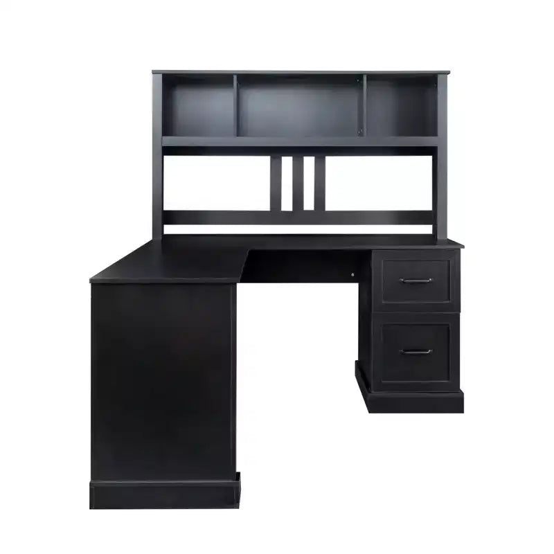 Bureau d'angle minimaliste de 152 cm avec étagère, bureau debout avec 2 tiroirs, bureau gamer pour l'étude, la salle de lecture, le bureau