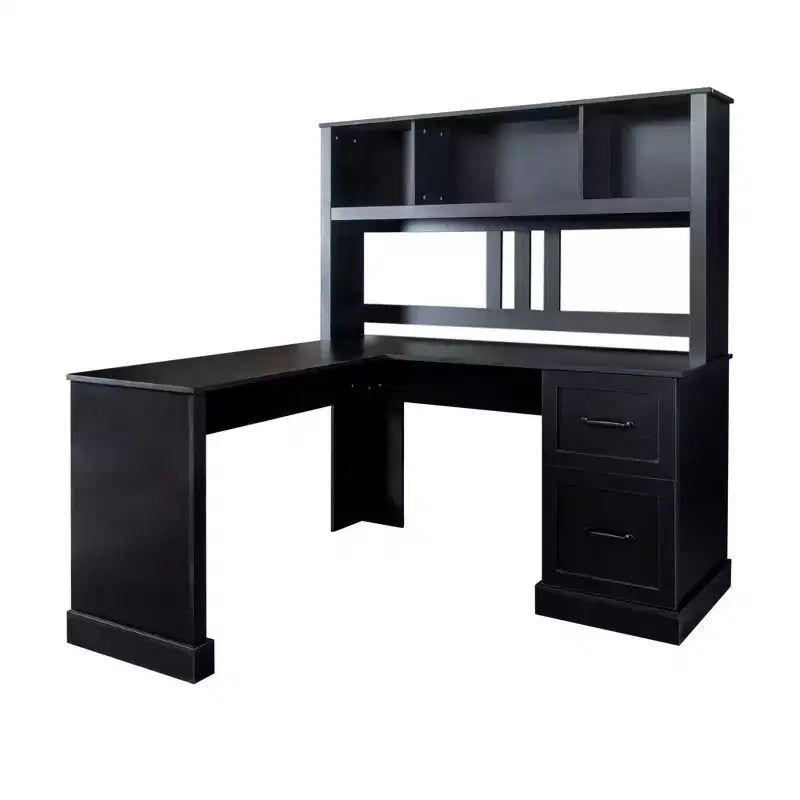 Bureau d'angle minimaliste de 152 cm avec étagère, bureau debout avec 2 tiroirs, bureau gamer pour l'étude, la salle de lecture, le bureau