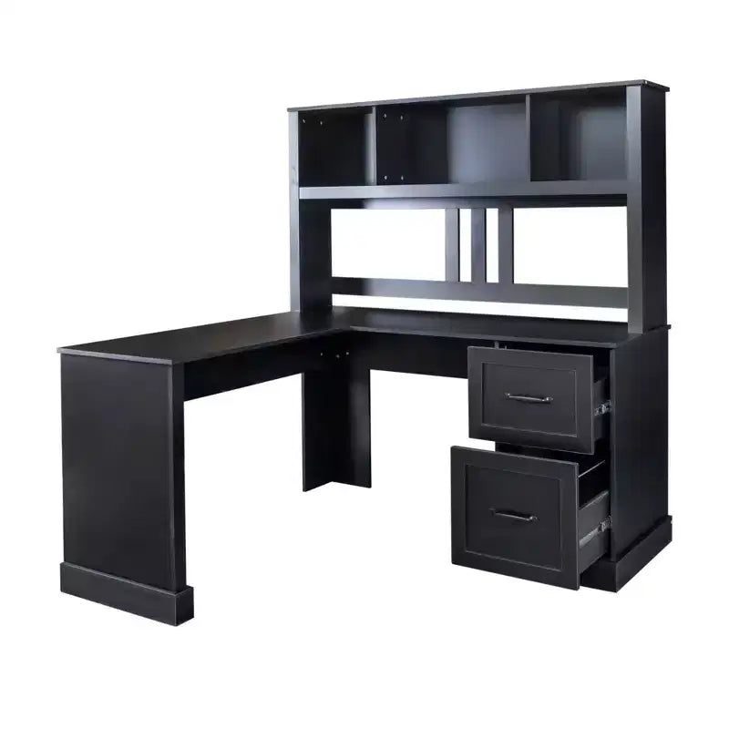 Bureau d'angle minimaliste de 152 cm avec étagère, bureau debout avec 2 tiroirs, bureau gamer pour l'étude, la salle de lecture, le bureau