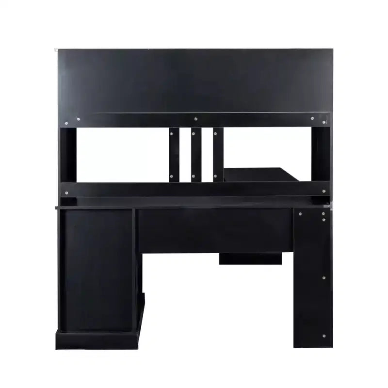 Bureau d'angle minimaliste de 152 cm avec étagère, bureau debout avec 2 tiroirs, bureau gamer pour l'étude, la salle de lecture, le bureau