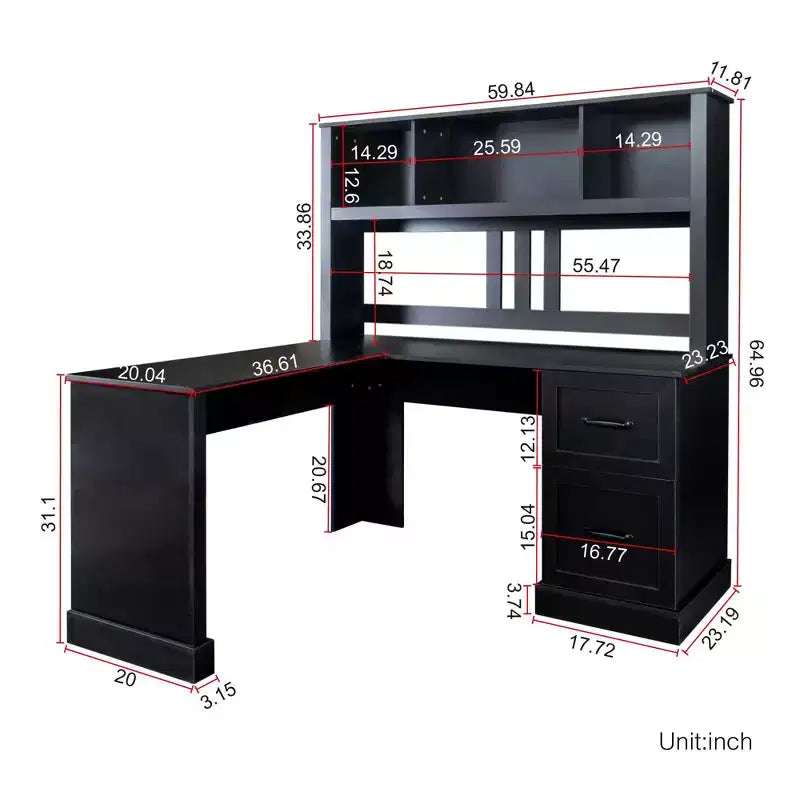 Bureau d'angle minimaliste de 152 cm avec étagère, bureau debout avec 2 tiroirs, bureau gamer pour l'étude, la salle de lecture, le bureau