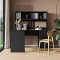 Bureau d'angle minimaliste de 152 cm avec étagère, bureau debout avec 2 tiroirs, bureau gamer pour l'étude, la salle de lecture, le bureau
