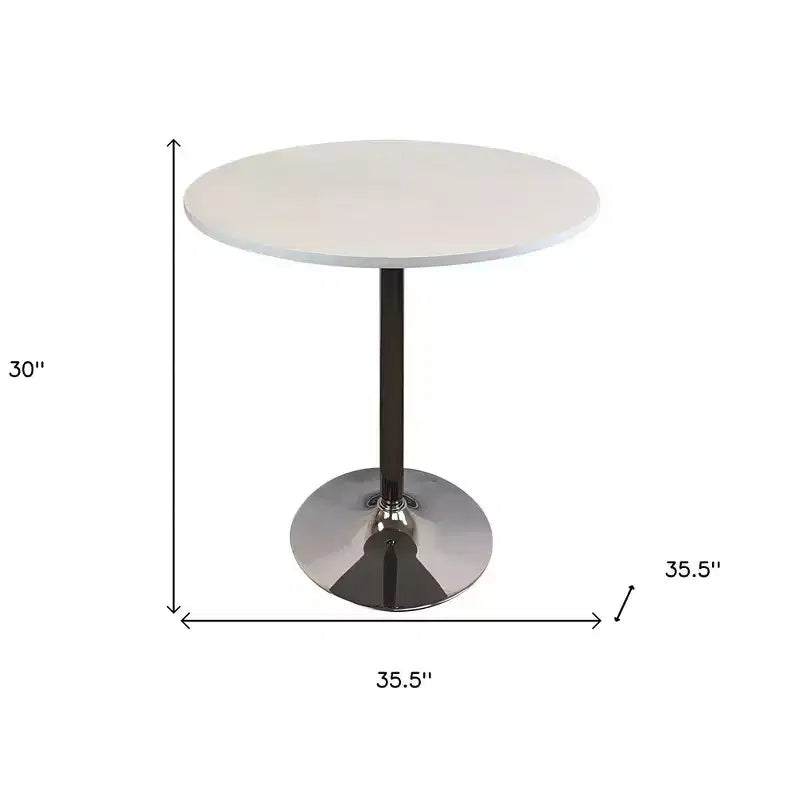 Table à manger ronde à plateau en bois et métal blanc et argenté sur pied central, 36