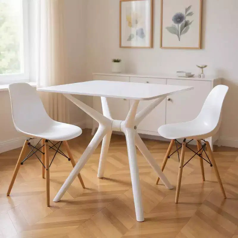 Table à manger à piétement tréteau en plastique robuste blanc de 28
