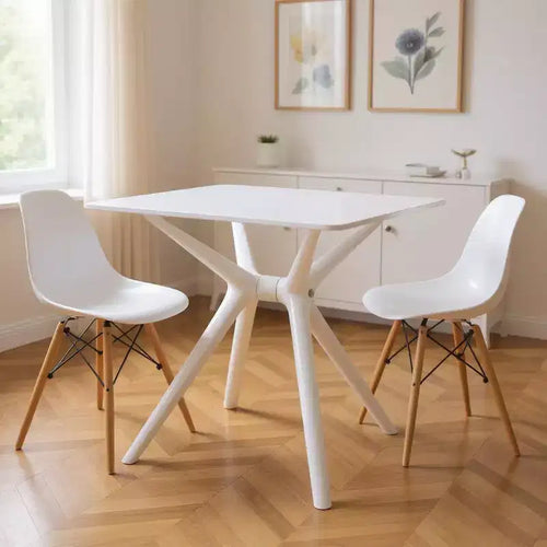 Table à manger à piétement tréteau en plastique robuste blanc de 28