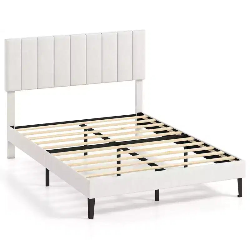 Cadre de lit double/grand lit/très grand lit avec tête de lit capitonnée verticale réglable en hauteur, sans bruit gris/beige