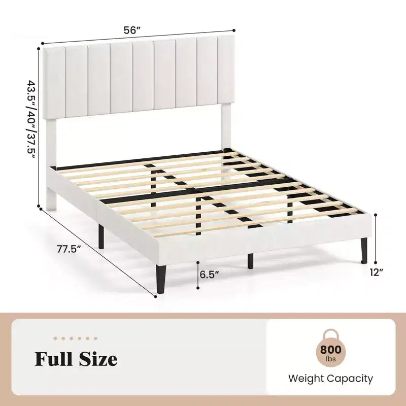 Cadre de lit double/grand lit/très grand lit avec tête de lit capitonnée verticale réglable en hauteur, sans bruit gris/beige