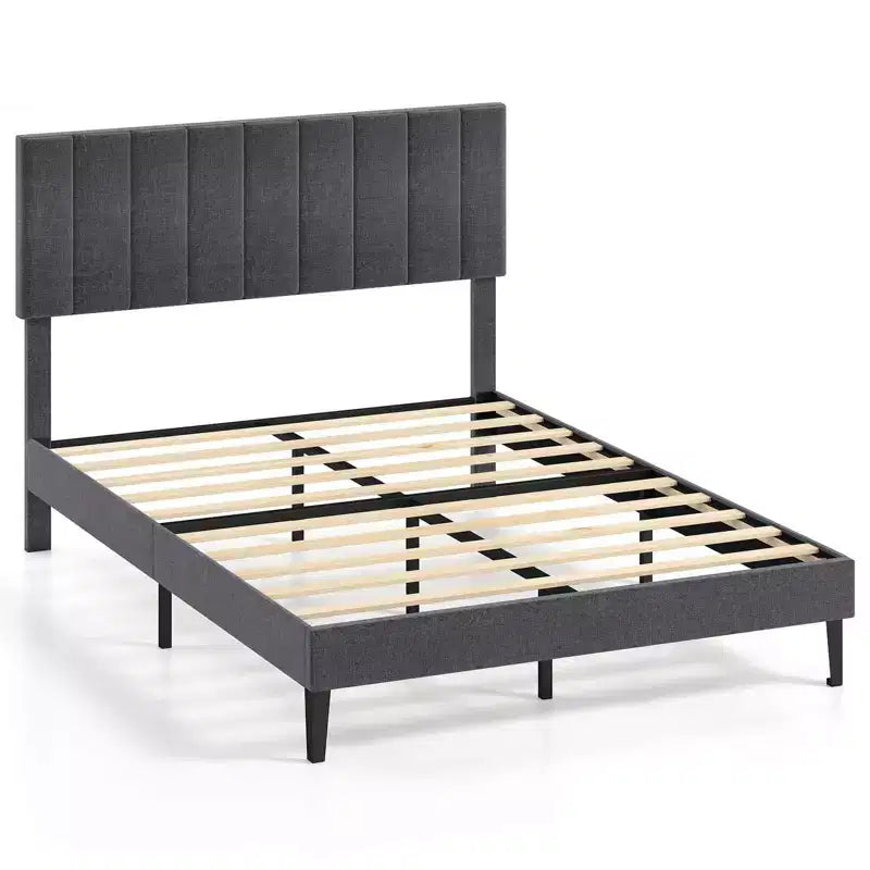 Cadre de lit double/grand lit/très grand lit avec tête de lit capitonnée verticale réglable en hauteur, sans bruit gris/beige