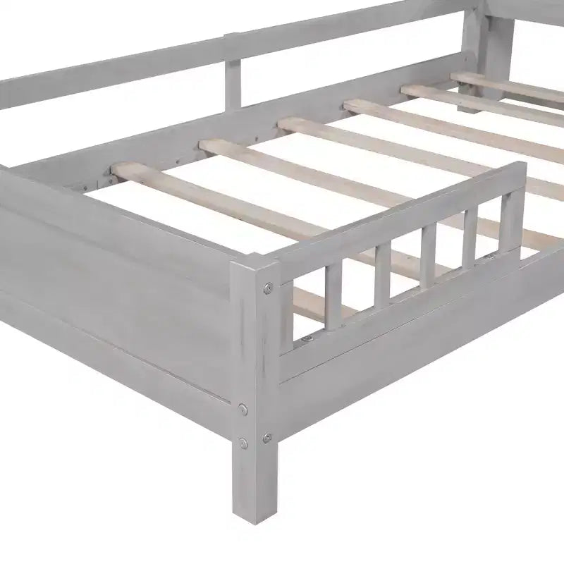 Lit Enfant avec Tête de Lit Rangement et Lumière LED Intégrée, Cadre de Lit Plateforme en Bois avec Garde-Corps pour Filles et Garçons
