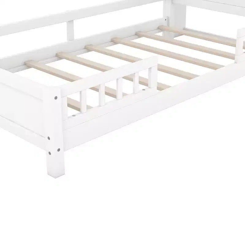 Lit Enfant avec Tête de Lit Rangement et Lumière LED Intégrée, Cadre de Lit Plateforme en Bois avec Garde-Corps pour Filles et Garçons