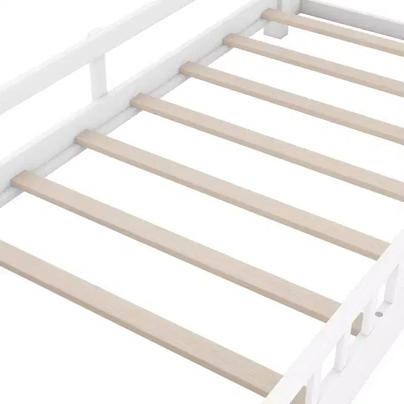 Lit Enfant avec Tête de Lit Rangement et Lumière LED Intégrée, Cadre de Lit Plateforme en Bois avec Garde-Corps pour Filles et Garçons