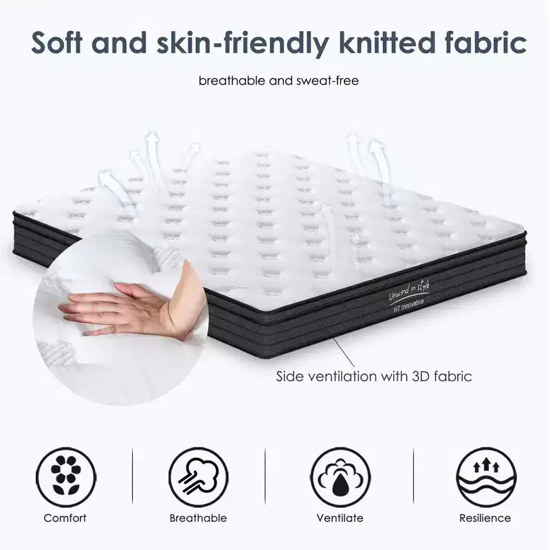 Matelas à ressorts ensachés individuellement, matelas hybride mi-ferme, matelas en mousse à mémoire de forme pour la maison et l'hôtel