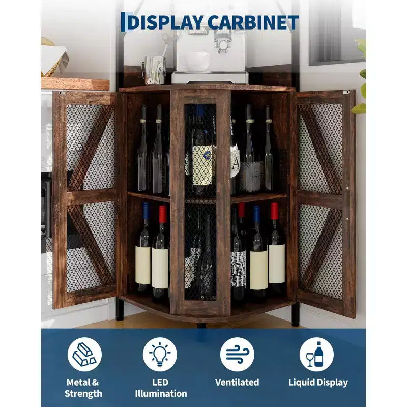 Meuble de bar d'angle à 5 niveaux avec casier à verres