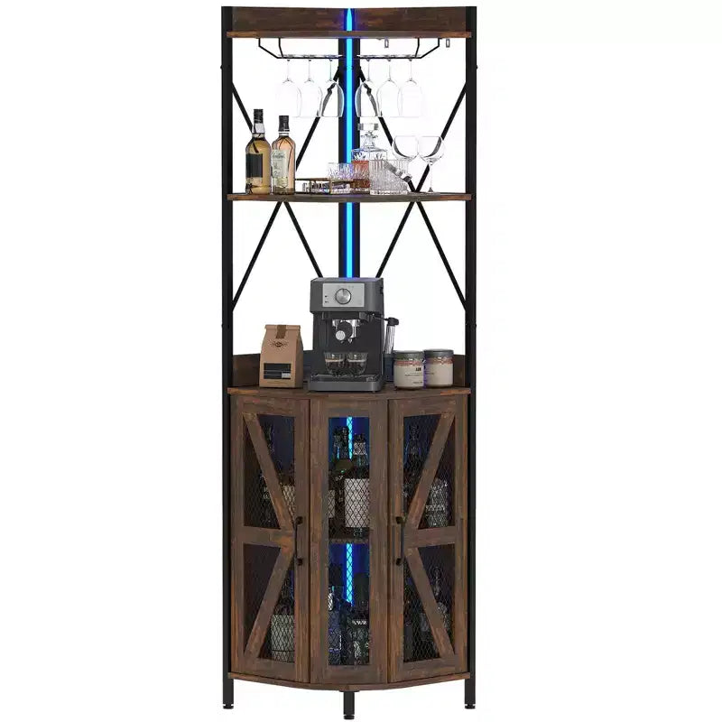 Meuble de bar d'angle à 5 niveaux avec casier à verres