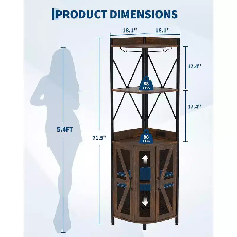 Meuble de bar d'angle à 5 niveaux avec casier à verres