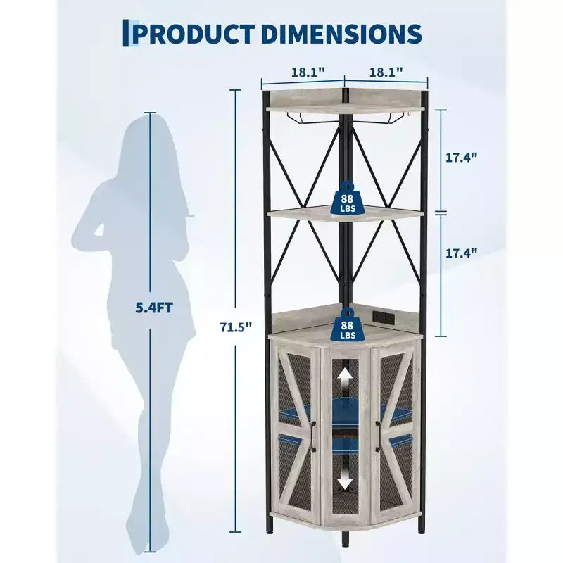 Meuble de bar d'angle à 5 niveaux avec casier à verres