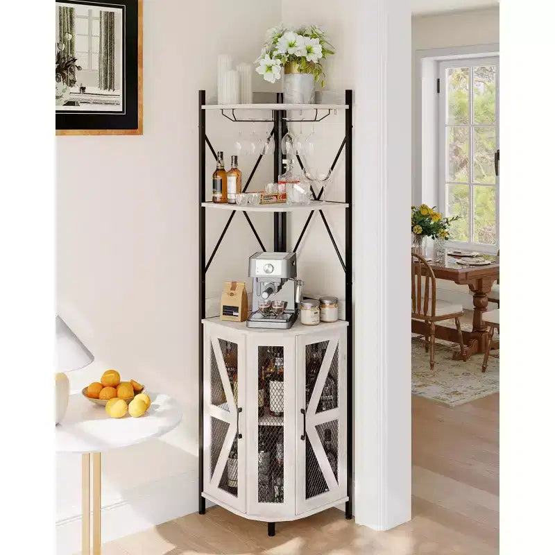 Meuble de bar d'angle à 5 niveaux avec casier à verres