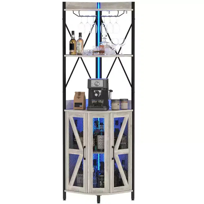 Meuble de bar d'angle à 5 niveaux avec casier à verres