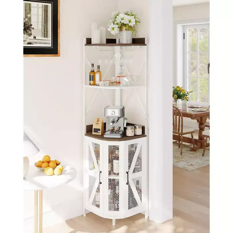 Meuble de bar d'angle à 5 niveaux avec casier à verres
