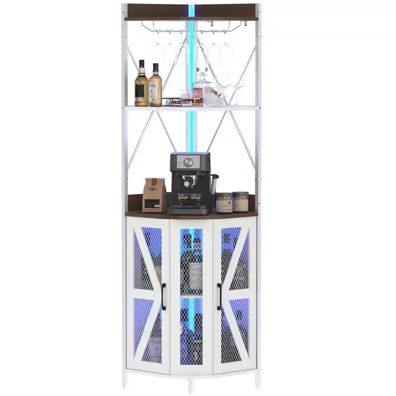 Meuble de bar d'angle à 5 niveaux avec casier à verres