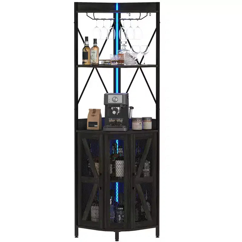 Meuble de bar d'angle à 5 niveaux avec casier à verres