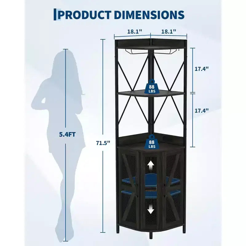 Meuble de bar d'angle à 5 niveaux avec casier à verres