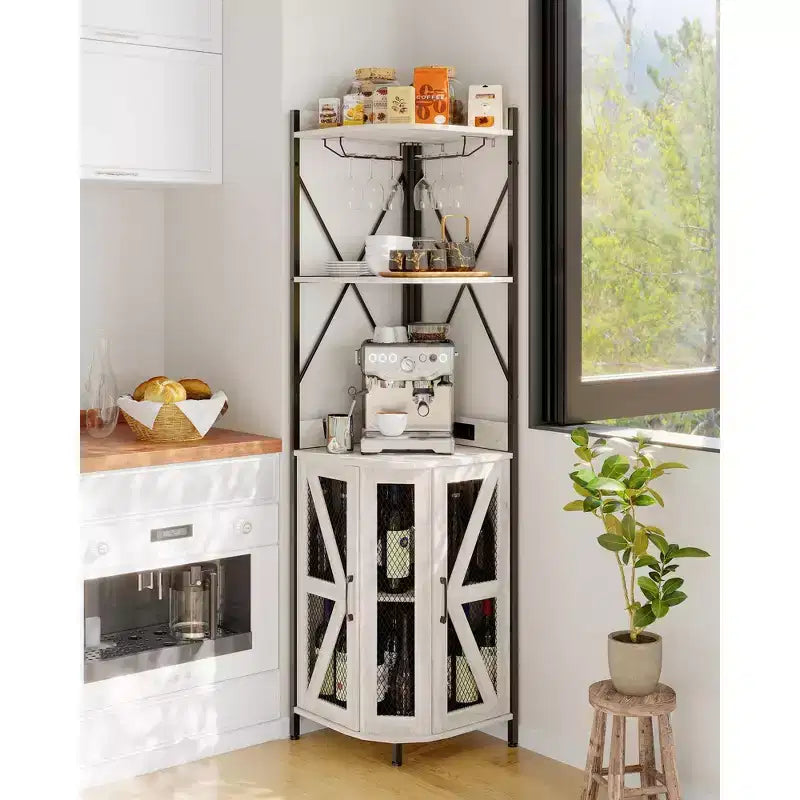 Meuble de bar d'angle à 5 niveaux avec casier à verres