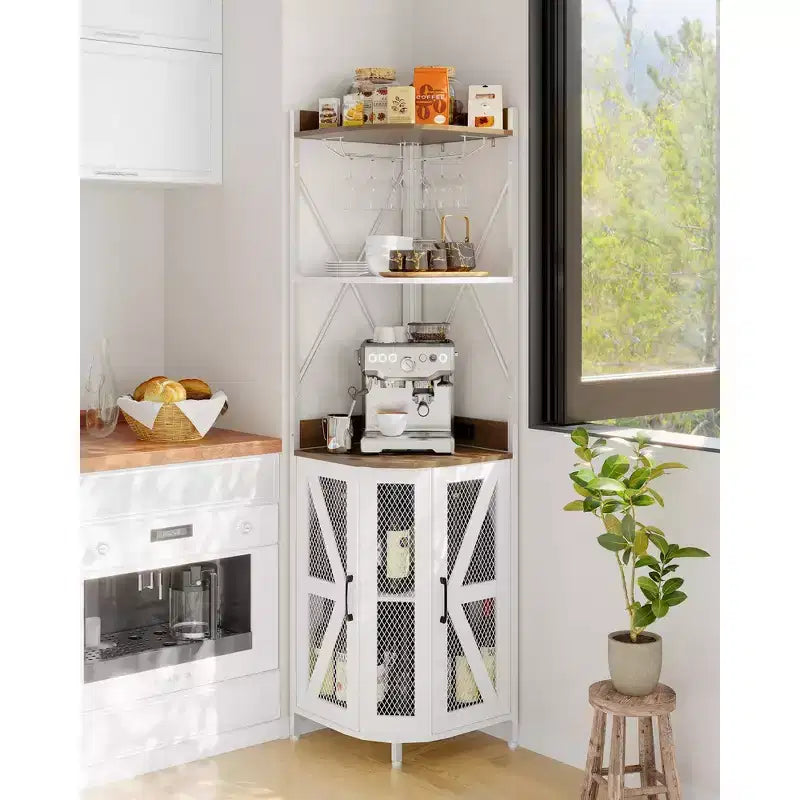 Meuble de bar d'angle à 5 niveaux avec casier à verres