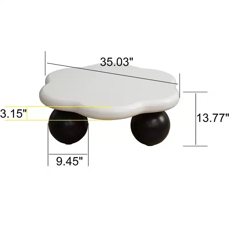 Table basse 35  avec pieds boule, table basse moderne et irrégulière pour salon, noire
