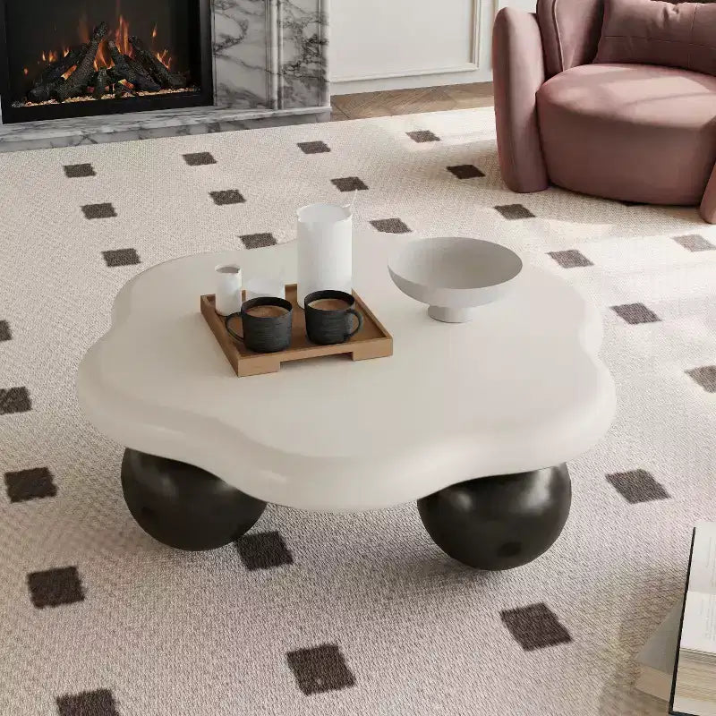 Table basse 35  avec pieds boule, table basse moderne et irrégulière pour salon, noire