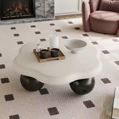 Table basse 35  avec pieds boule, table basse moderne et irrégulière pour salon, noire