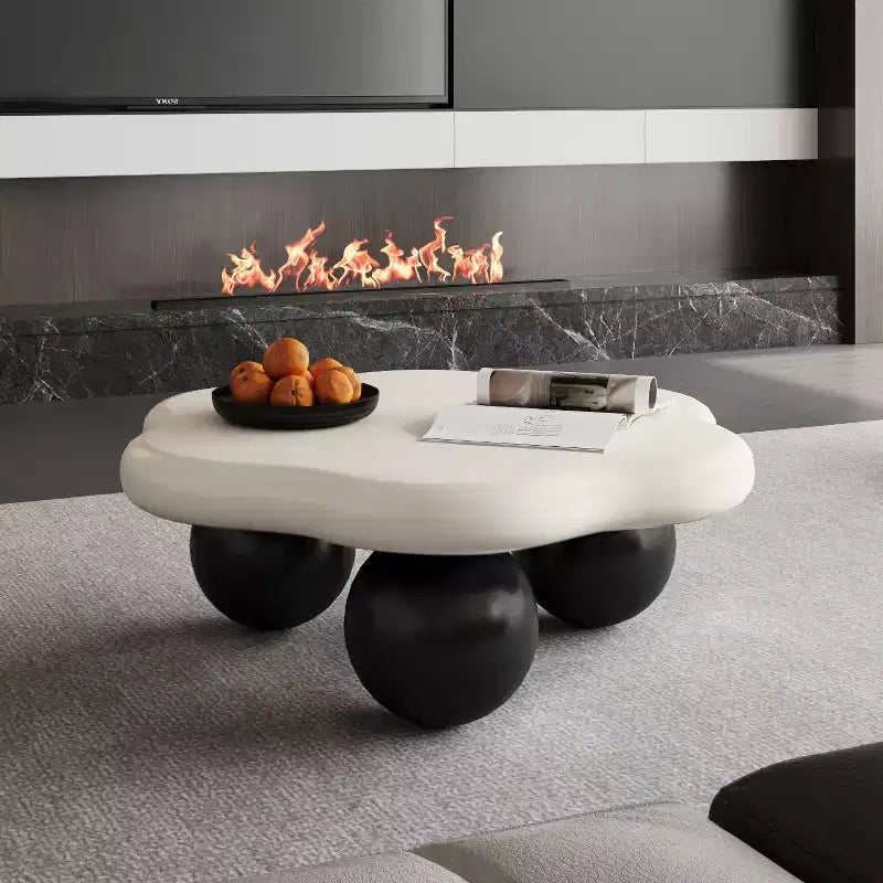 Table basse 35  avec pieds boule, table basse moderne et irrégulière pour salon, noire