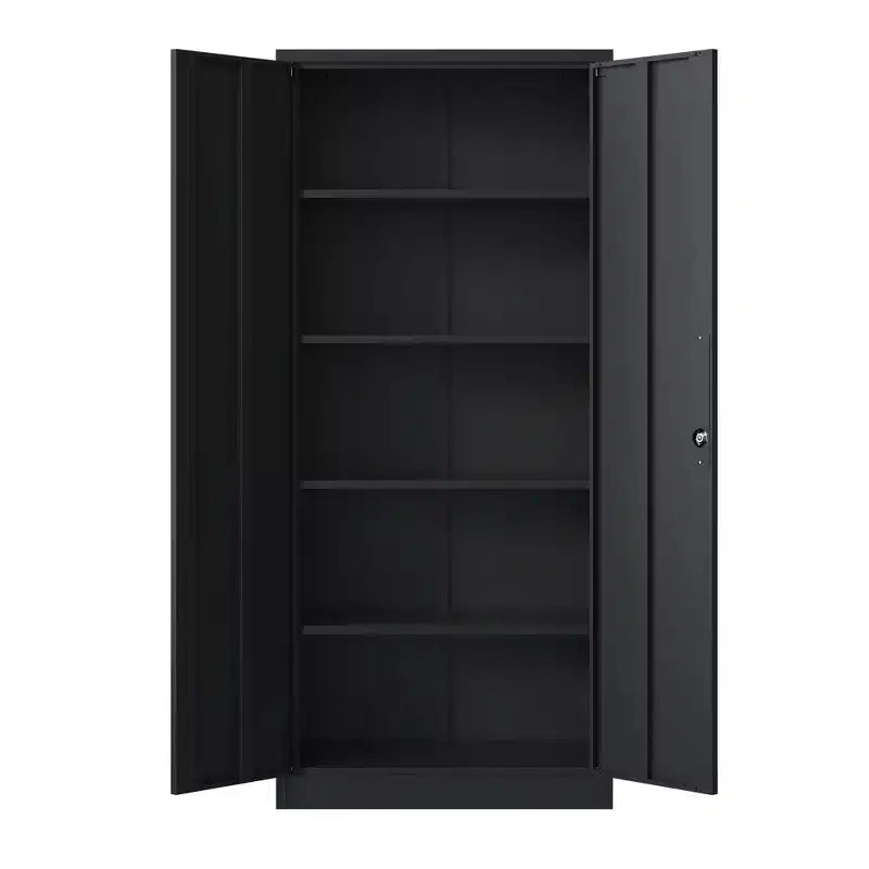 Armoire de rangement de garage en métal 72H, armoire en acier noir verrouillable avec 4 étagères réglables et portes pour maison, bureau, garde-manger, salle de classe