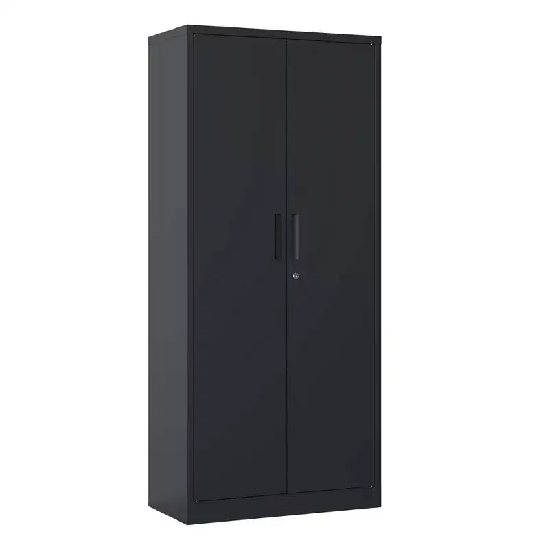 Armoire de rangement de garage en métal 72H, armoire en acier noir verrouillable avec 4 étagères réglables et portes pour maison, bureau, garde-manger, salle de classe