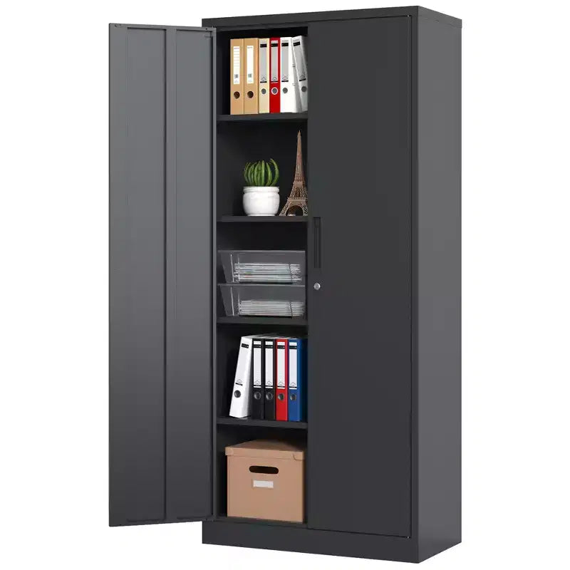 Armoire de rangement de garage en métal 72H, armoire en acier noir verrouillable avec 4 étagères réglables et portes pour maison, bureau, garde-manger, salle de classe