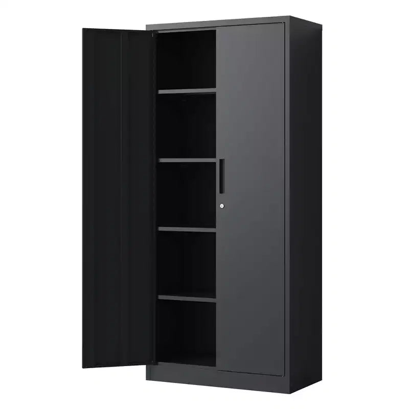 Armoire de rangement de garage en métal 72H, armoire en acier noir verrouillable avec 4 étagères réglables et portes pour maison, bureau, garde-manger, salle de classe