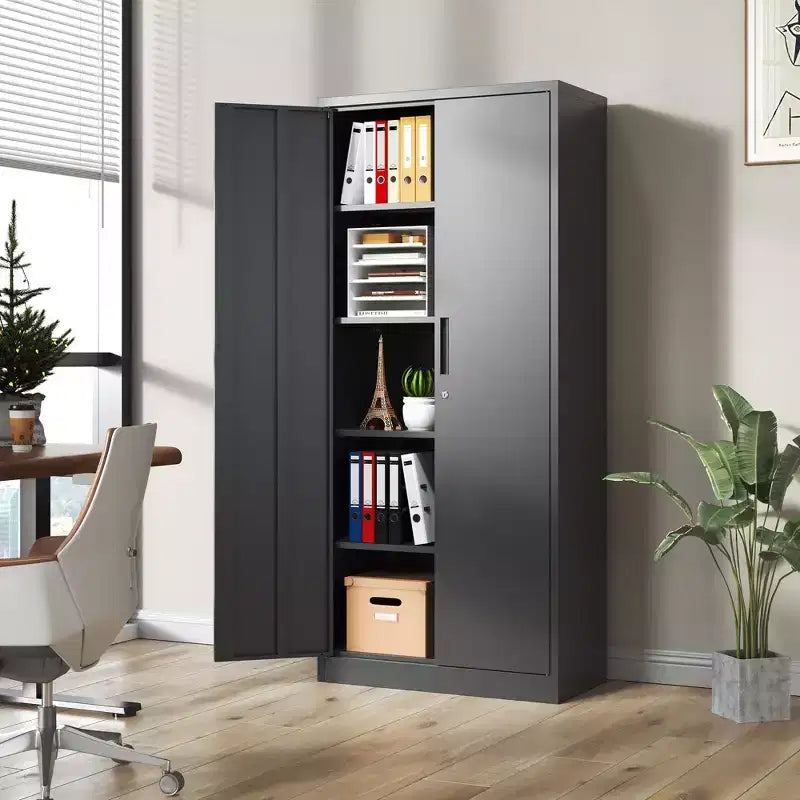 Armoire de rangement de garage en métal 72H, armoire en acier noir verrouillable avec 4 étagères réglables et portes pour maison, bureau, garde-manger, salle de classe