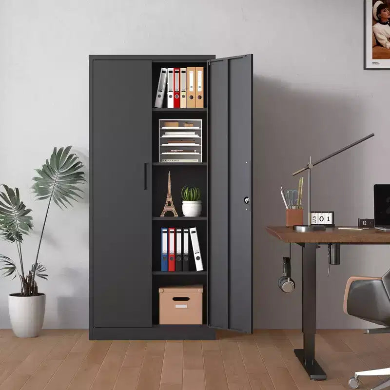 Armoire de rangement de garage en métal 72H, armoire en acier noir verrouillable avec 4 étagères réglables et portes pour maison, bureau, garde-manger, salle de classe