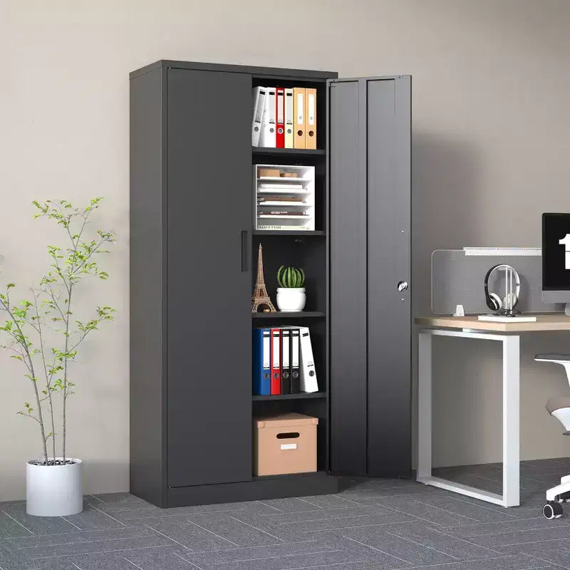 Armoire de rangement de garage en métal 72H, armoire en acier noir verrouillable avec 4 étagères réglables et portes pour maison, bureau, garde-manger, salle de classe