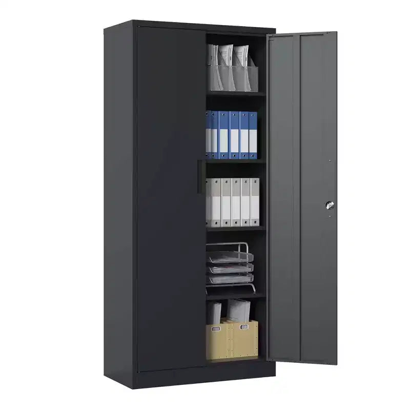Armoire de rangement de garage en métal 72H, armoire en acier noir verrouillable avec 4 étagères réglables et portes pour maison, bureau, garde-manger, salle de classe