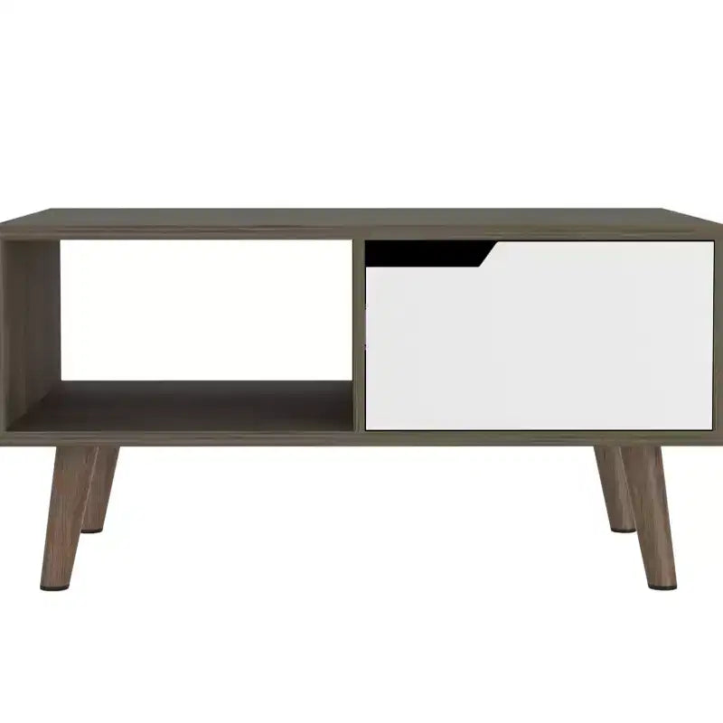Table basse Dark Brown White Bull Coffee Table 2.0, un tiroir, quatre pieds élégants, étagère ouverte, table de salon de haute qualité