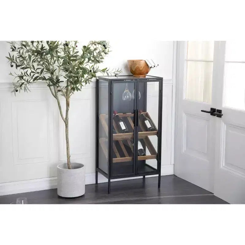 Porte-bouteilles sur pied contemporain en bois noir
