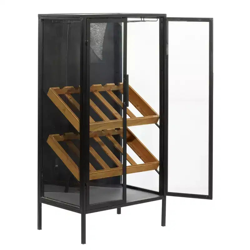 Porte-bouteilles sur pied contemporain en bois noir